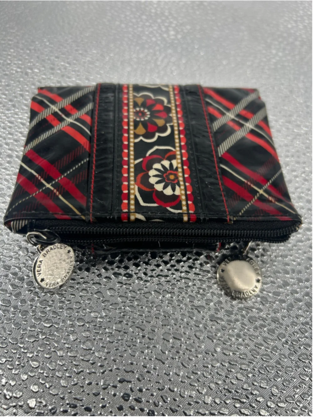 Women's Vera Bradley Plaid Floral Black Red Wallet One Size